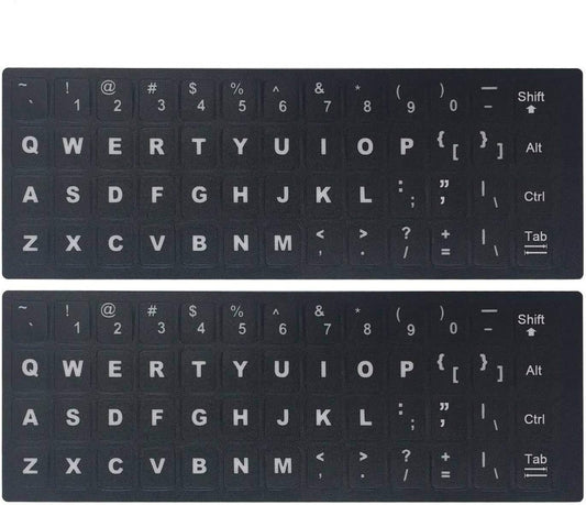 [2 Pack] Universal English Keyboard Stickers, Replacement English Keyboard Stickers with Black Background and White Lettering, Each Unit: 0.43" X 0.51" -Matte