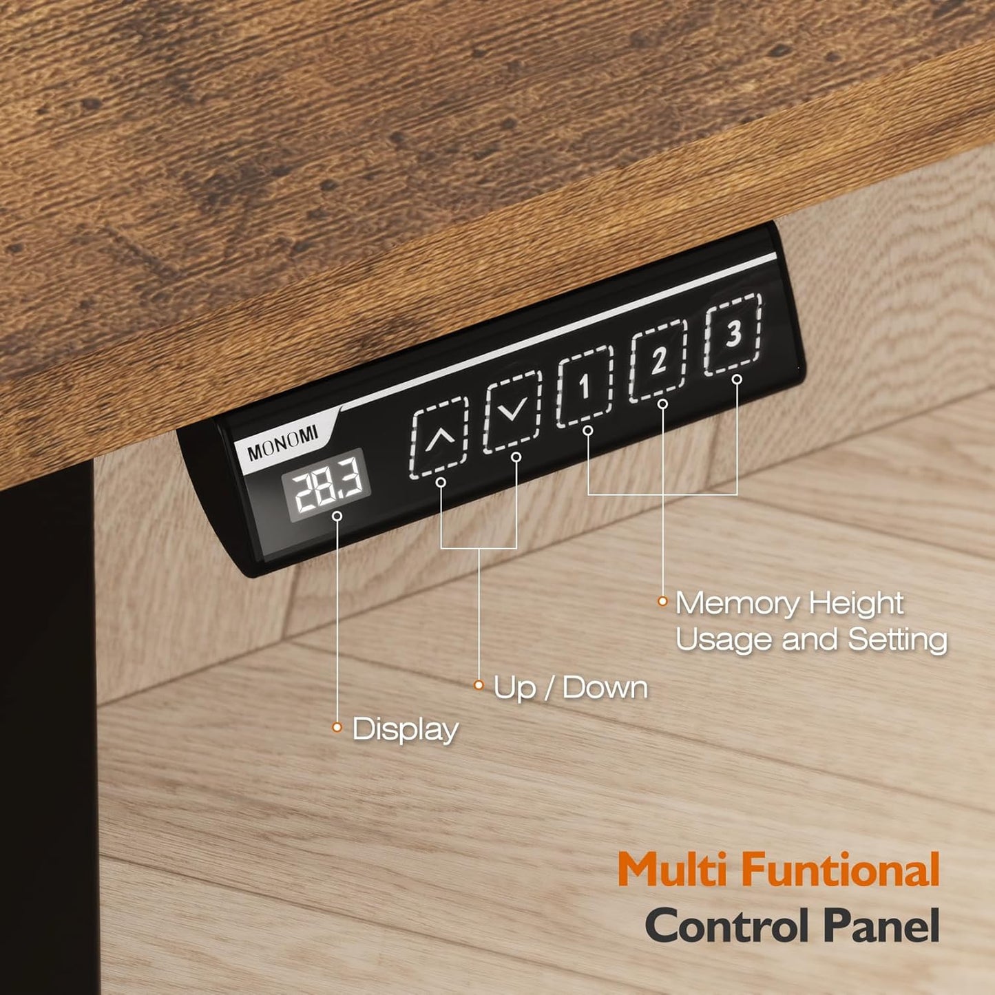 Electric Height Adjustable Standing Desk, 55X24 Inches, Ergonomic Home Office Sit/Stand up Desk with Two-Piece Desktop (Black Steel Frame/Rustic Brown Top)