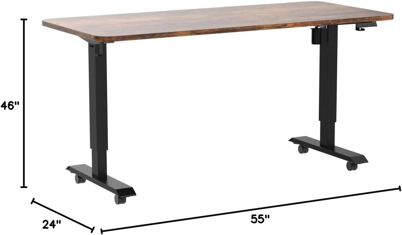Electric Height Adjustable Standing Desk, 55X24 Inches, Ergonomic Home Office Sit/Stand up Desk with Two-Piece Desktop (Black Steel Frame/Rustic Brown Top)